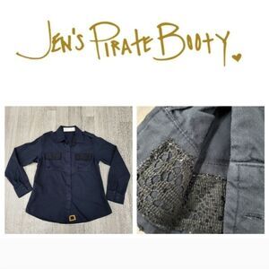 Jens Pirate Booty Black Industrial Military Button Down Shirt